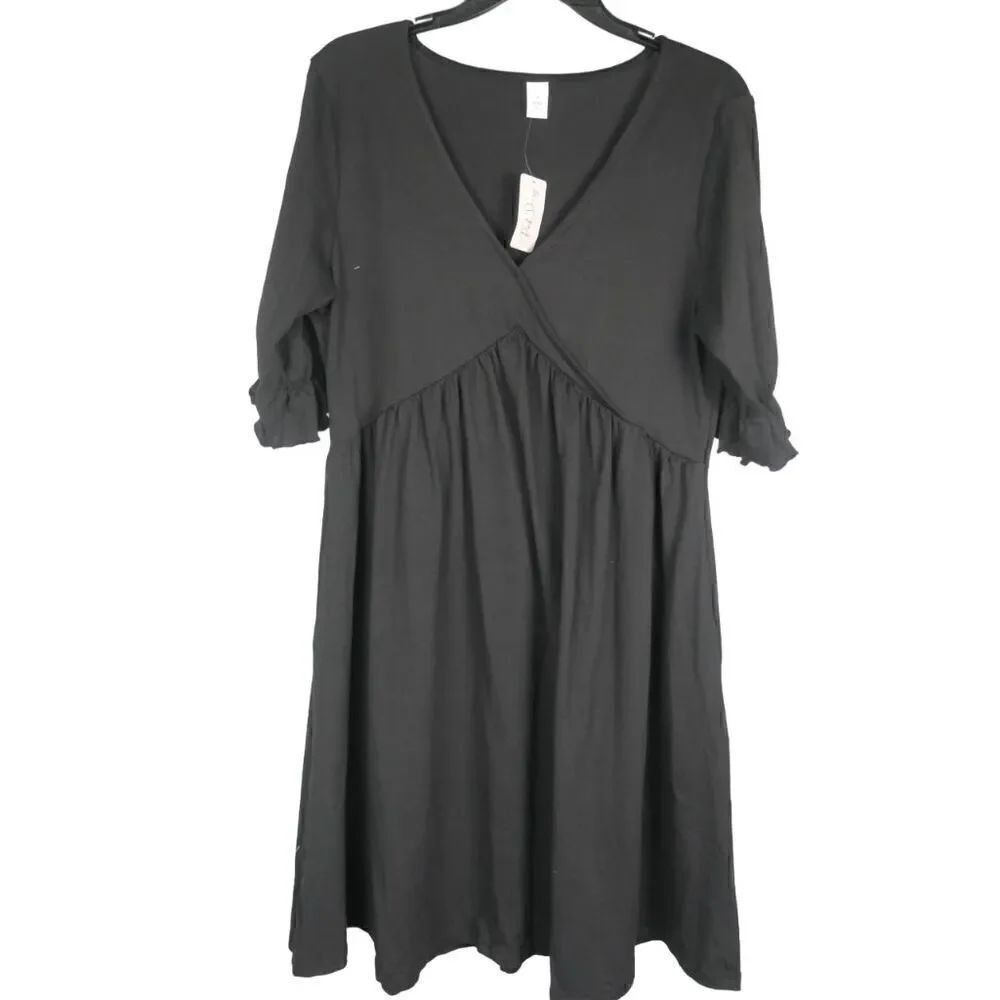 Pixie Lady Women's Black V-neck 3/4 Sleeve dress M